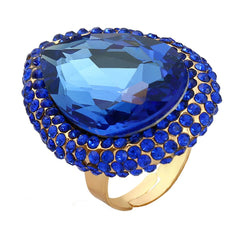 Blue Crystal & cubic zirconia Adjustable Teardrop Ring - streetregion