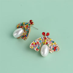Pearl & Multicolor Cubic Zirconia Bee Stud Earrings