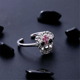Cubic Zirconia & Silver-Plated Sugar Skull Open Ring