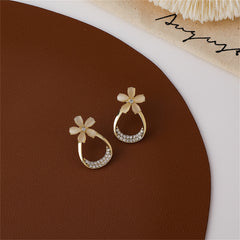 Cats Eye & Cubic Zirconia 18K Gold-Plated Flower Stud Earrings