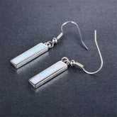 Opal & Silver-Plated Rectangle Drop Earrings