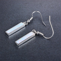 Opal & Silver-Plated Rectangle Drop Earrings