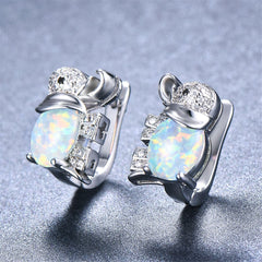 Opal & Cubic Zirconia Elephant Stud Earrings