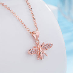 Cubic Zirconia & 18K Rose Gold-Plated Bee Pendant Necklace