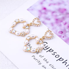 Pearl & Cubic Zirconia 18K Gold-Plated Double Open Heart Drop Earrings
