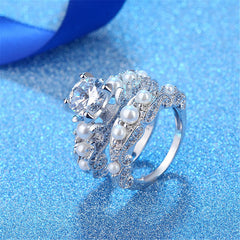 Crystal & Pearl Silver-Plated Botany Ring Set