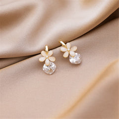 Cat's Eye & 18K Gold-Plated Floral Huggie Earrings