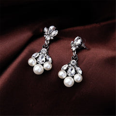 Crystal & Pearl Silver-Plated Flower Cluster Drop Earrings