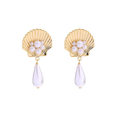 Pearl & 18K Gold-Plated Seashell Drop Earrings