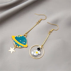 Teal Enamel & 18K Gold-Plated Planet Astronaut Drop Earrings