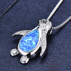 Blue Opal & cubic zirconia Penguin Pendant Necklace - streetregion