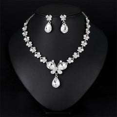 Crystal & Cubic Zirconia Butterfly Drop Earrings & Necklace Set
