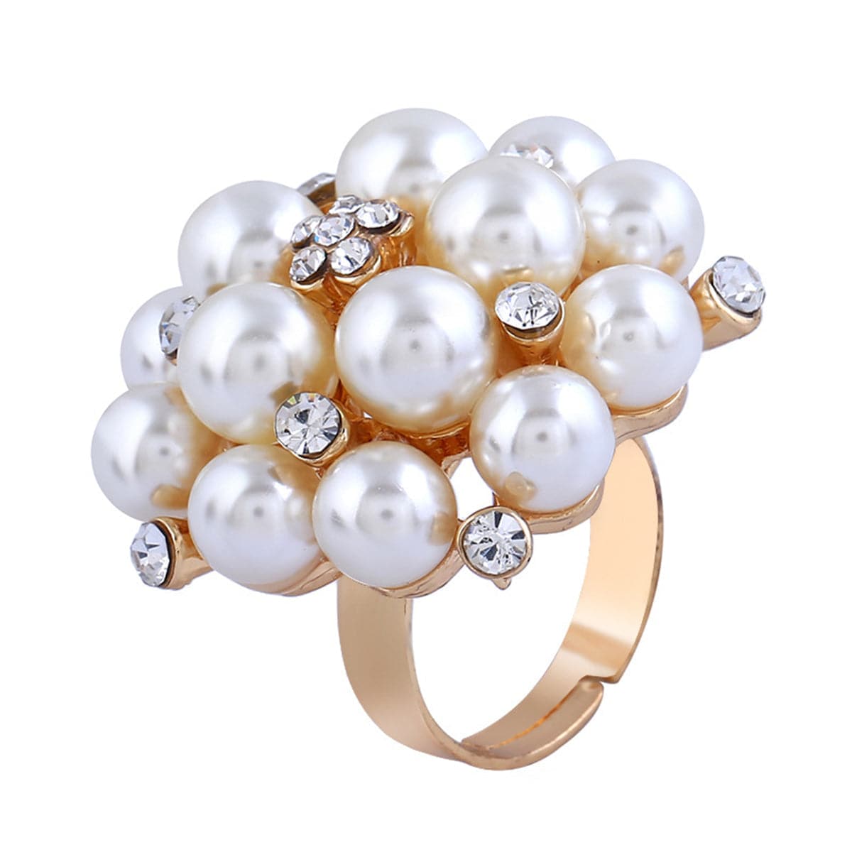 pearl & Crystal Floral Adjustable Ring - streetregion