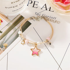 Pink Enamel & Two-Tone Star Layered Charm Bracelet
