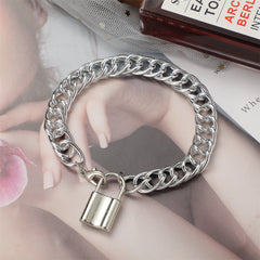 Silver-Plated Curb Chain Lock Charm Anklet