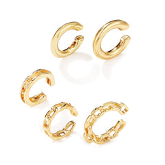 A stunning collection of three pairs of 18K gold-plated hoop earrings, perfect for elevating any outfit with elegance.
