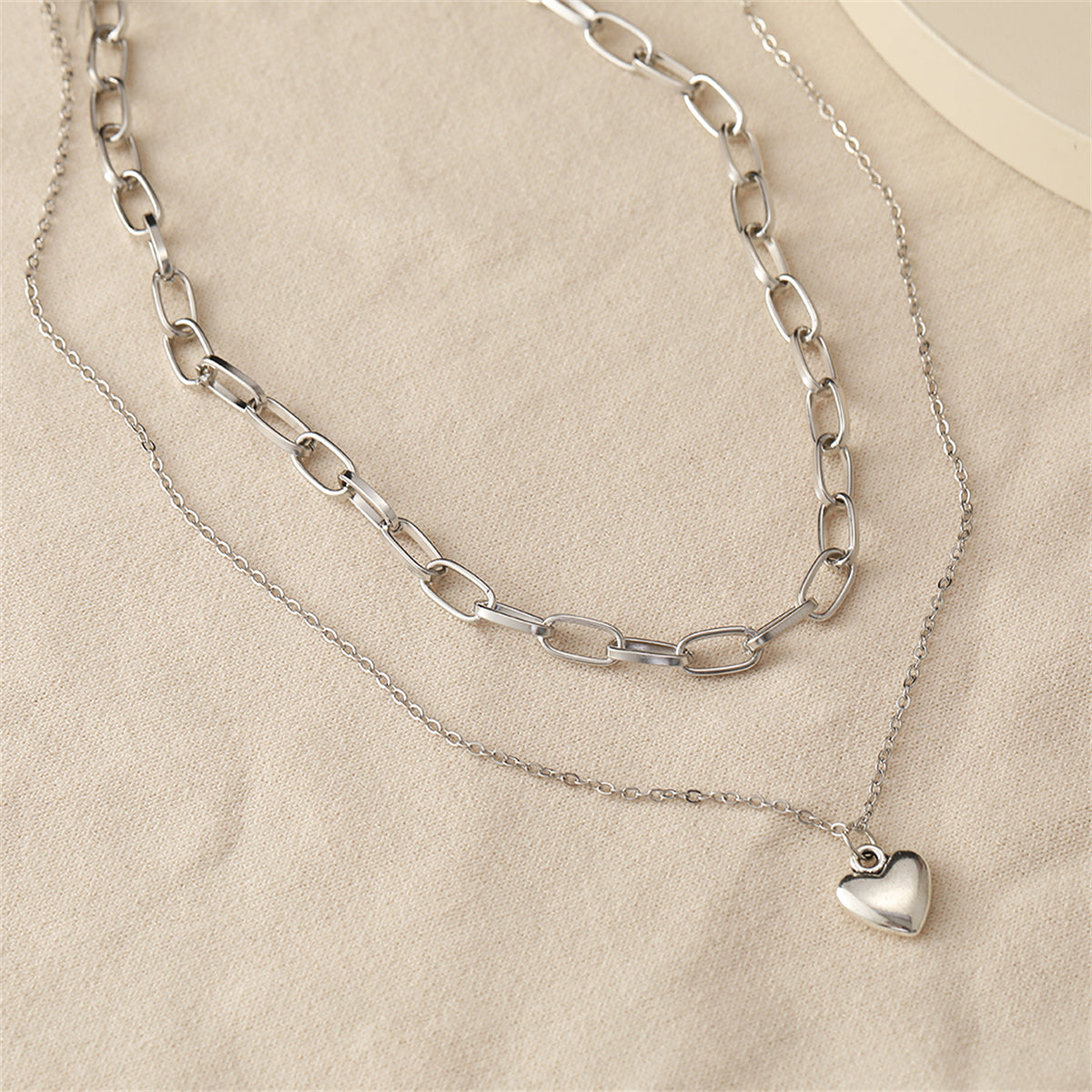 Silver-Plated Heart Layered Necklace