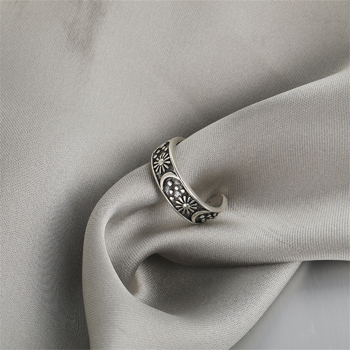 Silver-Plated Celestial Ring, silver statement rings for women, botanical inspired, styled look