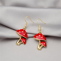 Red Enamel & 18K Gold-Plated Mushroom Drop Earrings