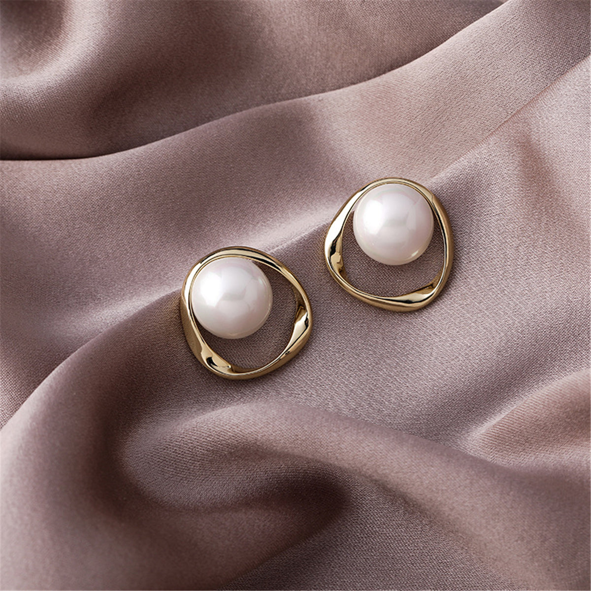 Pearl & 18K Gold-Plated Stud Earrings