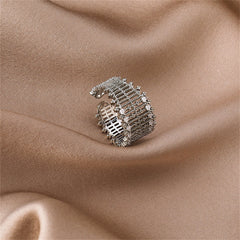 Cubic Zirconia & Silver-Plated Line Adjustable Ring