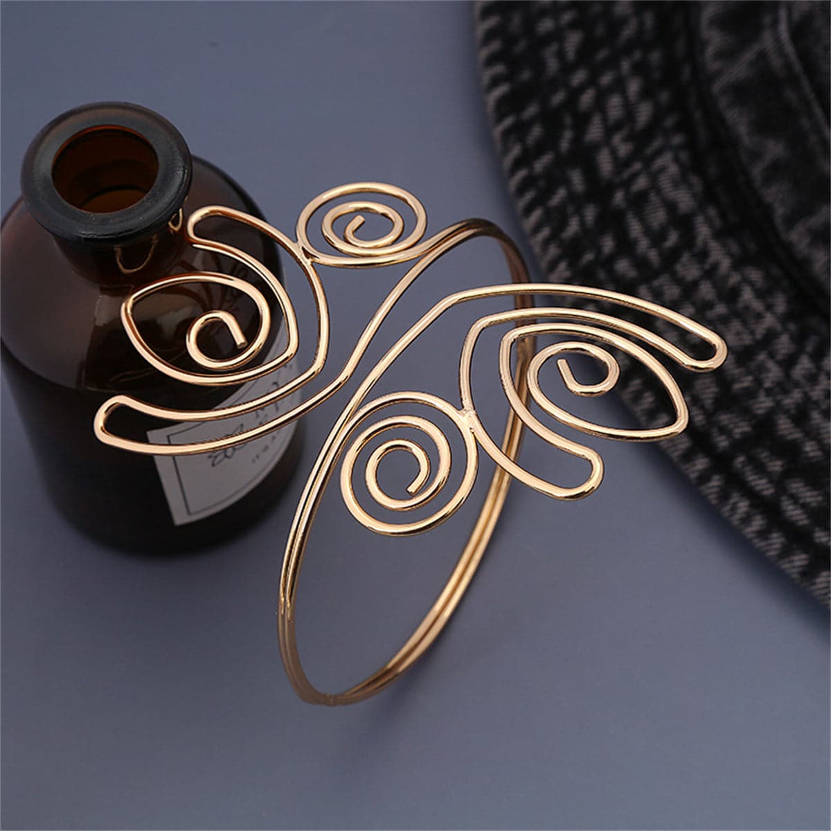 18K Gold-Plated Open Tulip Bypass Arm Cuff, vintage-inspired design, side view