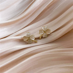 Cats Eye & 18K Gold-Plated Clover Stud Earrings