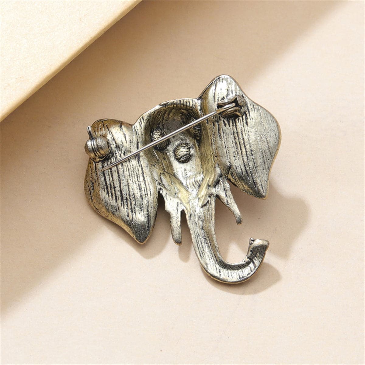 Champagne Cubic Zirconia and 18K Gold-Plated Pavé Elephant Brooch, gold brooch pin, botanical inspired, detail close-up