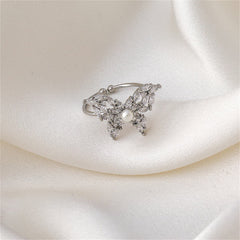 Pearl & Crystal Silver-Plated Butterfly Band Ring