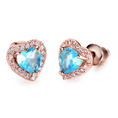 Light Blue Crystal & Cubic Zirconia 18K Rose Gold-Plated Halo Heart Stud Earrings