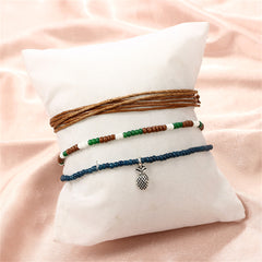 Brown & Silver-Plated Pineapple Adjustable Charm Anklet Set