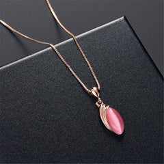 Red & 18K Rose Gold-Plated Pear Pendant Necklace & Stud Earrings