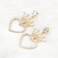 Pearl & Cubic Zirconia 18K Gold-Plated Crown Heart Drop Earrings