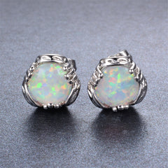 White Opal Prong-Set Stud Earrings