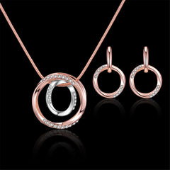 Two-Tone & Cubic Zirconia Double-Ring Pendant Necklace & Drop Earrings