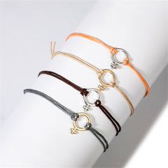 Peach Polyster & Two-Tone Female Symbol Adjustable Bracelet Set
