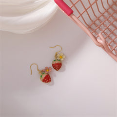 Red Enamel & 18K Gold-Plated Strawberry Flower Drop Earrings