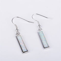 Opal & Silver-Plated Rectangle Drop Earrings