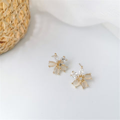 Crystal & Cats Eye Flower Stud Earrings