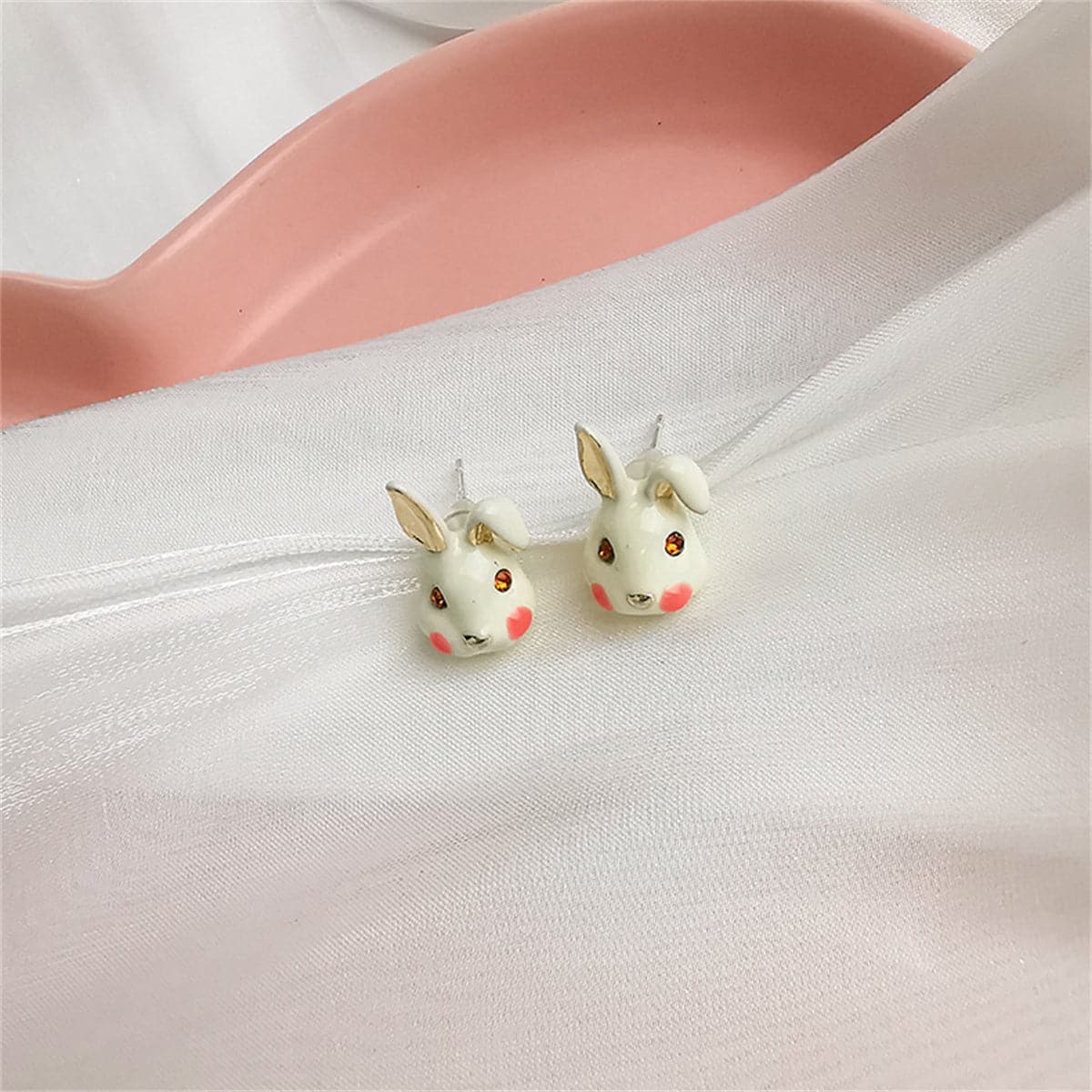 White Enamel & 18K Gold-Plated Rabbit Stud Earrings