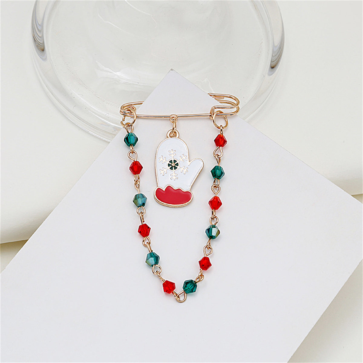 Red Enamel and 18K Gold-Plated Mitten Chain Pin Brooch, gold brooch pin, everyday style, side view