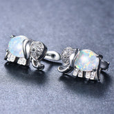 Opal & Cubic Zirconia Elephant Stud Earrings