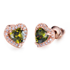 Olive Crystal & Cubic Zirconia 18K Rose Gold-Plated Halo Heart Stud Earrings