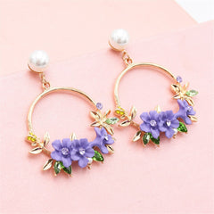 Pearl & Cubic Zirconia Floral Cluster Hoop Drop Earrings
