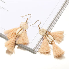 Blush Polyster & Shell 18K Gold-Plated Cowrie Tassel Openwork Drop Earrings