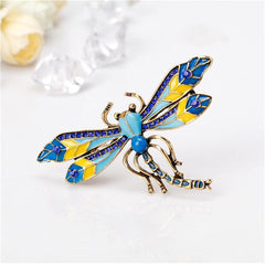 Blue Cubic Zirconia & Enamel 18K Gold-Plated Dragonfly Brooch