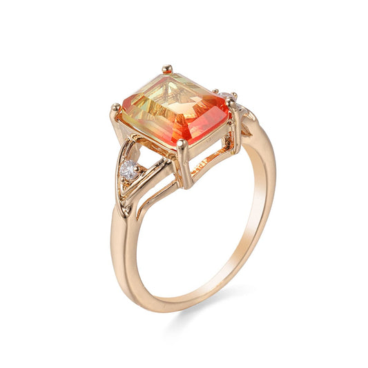 Yellow Crystal and Cubic Zirconia Cushion Openwork Ring, statement rings for women, everyday style, side view