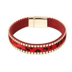 Red Polyurethane & 18K Gold-Plated Animal Prints Belt Bracelet