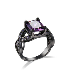 Purple Crystal & Cubic Zirconia Openwork-Band Ring