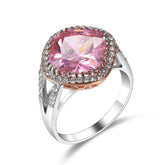 Pink Crystal & Two Tone Cushion-Cut Halo Ring